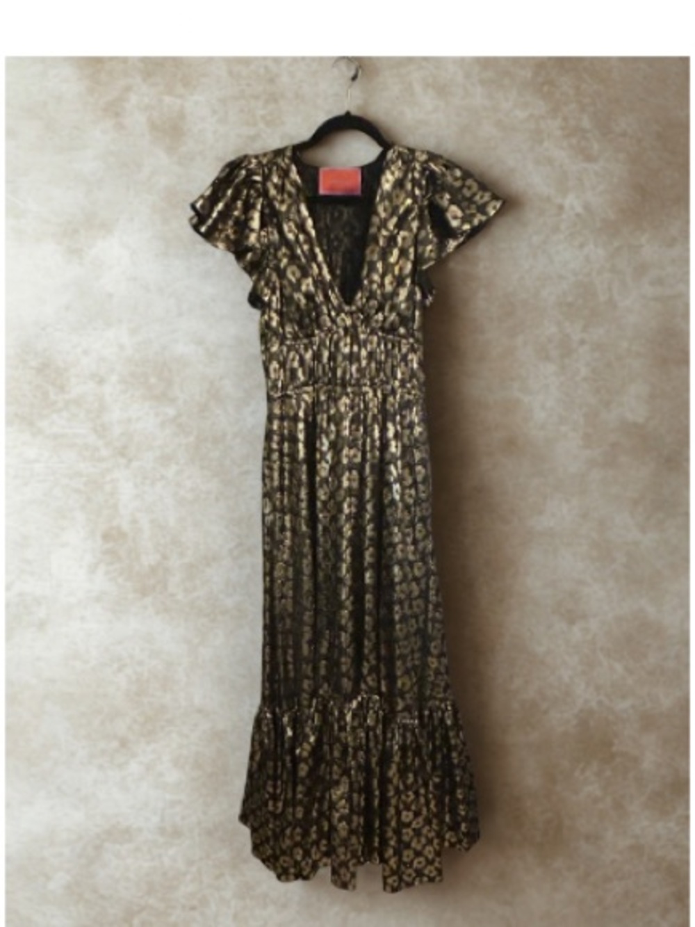 LA DoubleJ Black and Gold Cheetah Maxi Dress